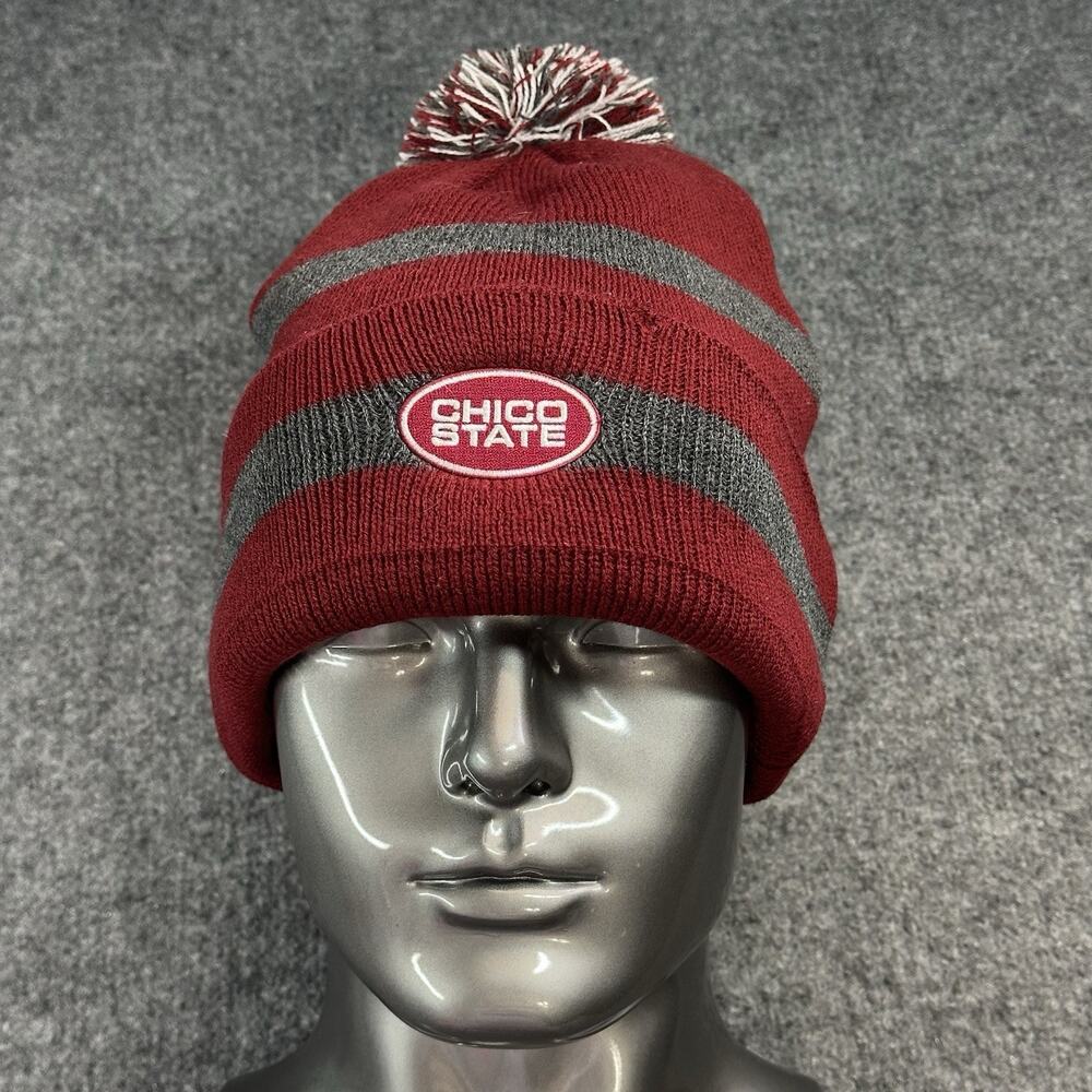 Chico State Logofit Adult Unisex Striped PomPom Beanie Winter Hat (OSFM) NCAA